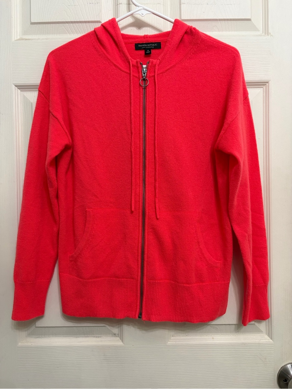 Banana Republic coral color Zip-Up Hoodie Sweater 100% cashmere size Small